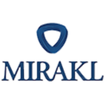 Logo du logiciel Mirakl représentant un triangle arrondi bleu avec Mirakl écrit en lettre capitale en dessous