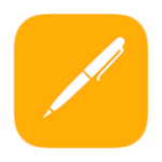 Logo de l'application Page sur Mac OS et iOS, représenté par un stylo blanc sur fod carré orange.