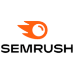 Logo du logiciel Semrush représentant une boule de feu orange au-dessus de semrush écrit en noir