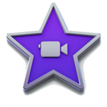 Logo de l'application imovie sur MacOS représentant une étoile violette avec une caméra de cinéma grise en son centre. L'étoile est entourée d'une bordure grise.