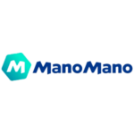 Logo du marketplace Mano Mano représentant un M dans un hexagone vert turquoise suivi de ManoMano écrit en bleu foncé